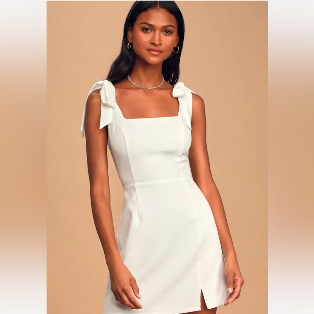 Lulu’s White Tie Strap Mini Dress. Size: M. Only Worn Once!